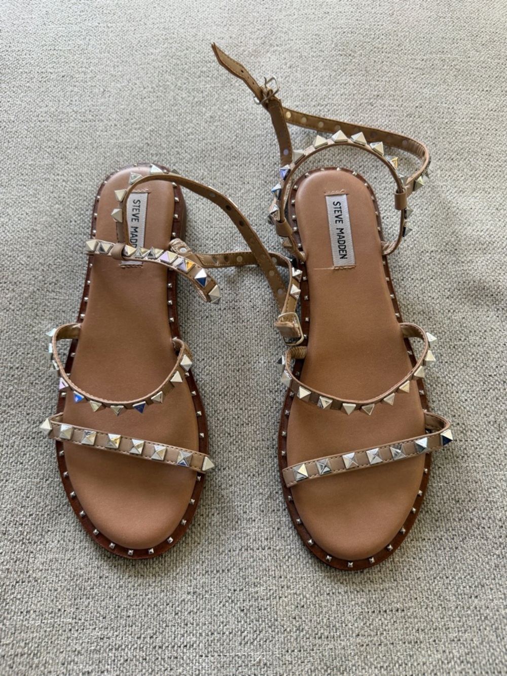 Steve Madden Brown Studded Leather Ankle-Strap Sandals